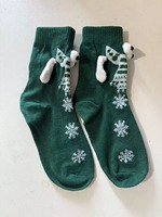 Chaussettes amusantes en coton écologique personnalisées avec aimants pour se tenir par la main, yeux 3D, cadeau de Noël original pour enfants, adultes et couples