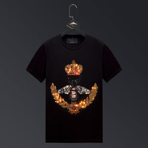 Camisetas de diamantes de imitación para hombre Material de algodón de punto en blanco ropa casual Rhinestone100 % algodón, camiseta para hombre, ajuste suelto, estampado - Product Image 3