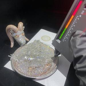 สร้อยคอจี้แฟชั่นชุบทองคำขาว 14K ดีไซน์ใหม่ สไตล์ฮิปฮอป ประดับเพชรโมอิสซาไนต์ VVS ชุบทองคำขาวและโรสโกลด์ พร้อมแหวนแบบ Iced - Product Image 3