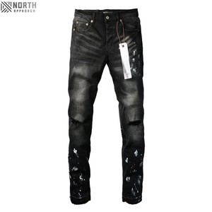 กางเกงยีนส์สีม่วงของผู้ชายทรงพอดีตัวแนวสตรีทวินเทจ - Product Image 6