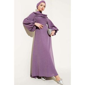 Vestido de noche con cuello tipo capucha y brillo, color lila, tallas TR 36-42 - Product Image 1