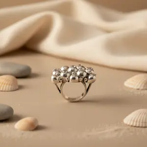 Rose Gold and Gold Plated Fashionable Women's <b>Statement</b> <b>Ring</b>-925 Silver Bubble Cluster Inlay <b>Ring</b> - Product Image 2