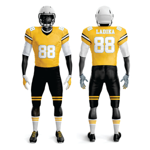 Uniforme de football américain sublimé en polyester 100% personnalisé pour hommes maillot court respirant en sergé jaune et noir - Product Image 1