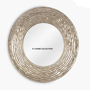 Miroir mural en aluminium plaqué argent de forme ronde en métal Texture gaufrée Design contemporain élégant Maison - Product Image 1
