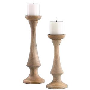 Hot Selling Set of 2 Polished <b>Wooden</b> <b>Candle</b> <b>Sticks</b> in Pillar Shape Handmade and Trending Home Decoration Natural Feature - Product Image 1