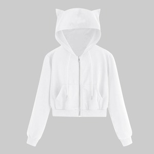 High Quality Women's 100% Cotton Fleece Cropped Hoodie Breathable Anti-Pilling Soft Fabric Custom Embroidered Hooded <b>Jacket</b> - Product Image 4