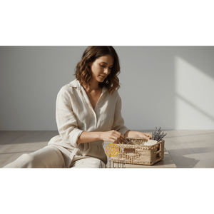 Compact Organizer 8x7.5x4 Inch Woven <b>Jute</b> and Recycled Plastic Hamper <b>Basket</b> with Handle for Bathroom Use - Product Image 3