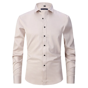 Chemise habillée pour hommes coupe ajustée de haute qualité vente en gros de chemise d'affaires boutonnée à manches longues avec logo personnalisé motif imprimé en coton rouge uni - Product Image 4