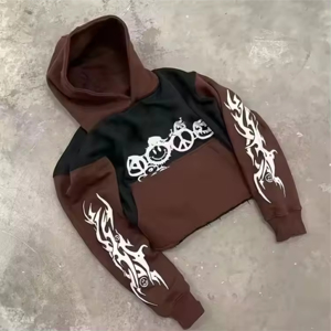 Sudaderas térmicas recortadas elegantes de 100% algodón personalizadas con logotipo personalizado, serigrafía, dos tonos, negro y marrón - Product Image 3