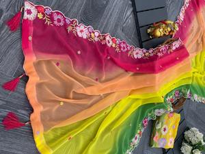 ชุดออกแบบล่าสุดสไตล์ทันสมัยขายดีผ้าส่าหรีเทียมผ้าทอลายงานเย็บปักถักร้อยและงานเย็บปักถักร้อย - Product Image 2