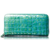 Portefeuille long vertical pour femme en cuir véritable italien émaillé effet croco avec fermeture éclair et porte-cartes