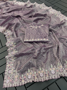 Collection Saree en soie Barbari de qualité supérieure pour adultes Beau dernier créateur avec fil à broder lourd Zari et codage - Product Image 3