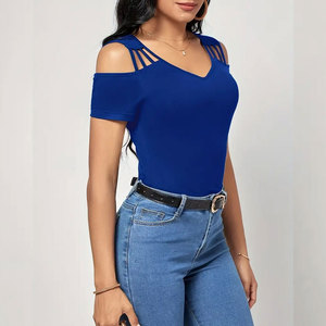 เสื้อยืดผู้หญิงดีไซน์ใหม่ล่าสุด ปรับแต่งได้ ผ้าฝ้าย 100% ระบายอากาศ แห้งเร็ว แขนสั้น ขายส่ง มีบริการ OEM - Product Image 3