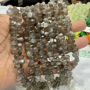 Bulk Natural Grey Moonstone Faceted Briolette Tear Drops Beads 8 Inch Strand Size <b>7</b>-9mm Approx. Quartz Gemstone Color - Product Image 1