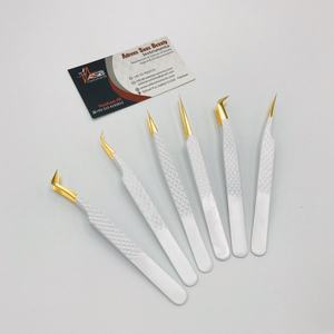 Pinzas de extensión de pestañas de acero inoxidable sostenibles japonesas de etiqueta privada pinzas de pestañas de oro blanco puntiagudas profesionales - Product Image 2