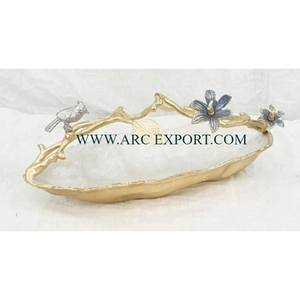 Modern Gold Plated Border Leaf Designing Brass Handles 3 Jointing Serving <b>Bowls</b> for Wedding and Home Table Decorating <b>Bowls</b> - Product Image 3