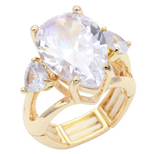 Alla moda anello geometrico in pietra trasparente in lega placcata oro 18K e pietra preziosa in rame intarsio alla moda in stile elasticizzato - Product Image 2