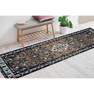 Tapis imprimé marron et bleu marine, tapis à motifs classiques, tapis traditionnel, tapis doux non tissé - Product Image 2