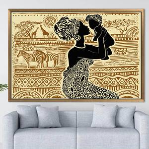 Elegante Póster de Mujer Africana Impreso en Lienzo, Decoración de Arte Étnico, 1 Pieza: Marco Dorado - Product Image 1