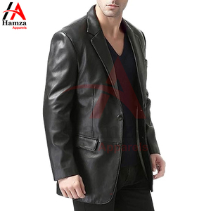 <span class=keywords><strong>Giacca</strong></span> <span class=keywords><strong>Blazer</strong></span> in vera <span class=keywords><strong>pelle</strong></span> 450 GSM con colletto con risvolto a tinta unita a manica lunga cappotto formale da <span class=keywords><strong>uomo</strong></span> di colore nero <span class=keywords><strong>giacca</strong></span> di <span class=keywords><strong>pelle</strong></span> - Product Image 2