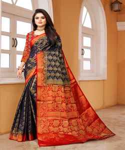 Banarasi ชุดส่าหรีผ้าไหมเนื้อนุ่มสำหรับผู้หญิงผ้าส่าหรีผ้าแฟนซี - Product Image 4