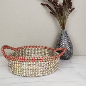 Plateau de service alimentaire rond en jonc de mer de style rustique, design personnalisé pour la décoration de la maison et du restaurant - Product Image 4