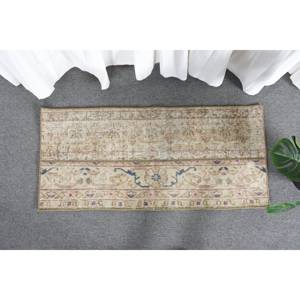 Alfombra de lana hecha a mano clásica Beige azul de 1,6x3,4 pies, respaldo de látex rectangular de retazos de estilo turco para adolescentes de gran tamaño para vivir - Product Image 2
