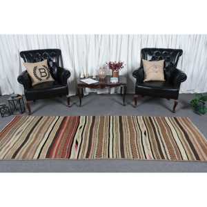 Turkish Rug, 3.2x9.2 ft Runner Rug, <b>Brown</b> Beige Herki <b>Wool</b> Rug - Product Image 2