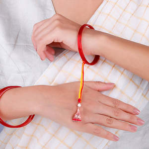 Collier Jhumka Rakhi en or rose avec décorations perlées, conçu pour l'élégance ethnique - Product Image 3