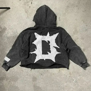 High Street Custom Oversize Acid Wash Hoodie para hombres 3D Serigrafía Pullover Style Low MOQ Hooded Zipper Design Wholesale - Product Image 4