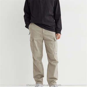 Pantalon Cargo en coton polyester pour hommes noirs avec poche latérale et logo personnalisé coupe décontractée durable en plein air - Product Image 2