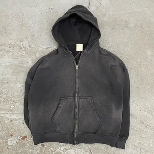 เสื้อฮู้ดกันหนาวแบบมีซิปมีฮู้ดกระเป๋าผ้าฟลีซสองชั้นวินเทจ - Product Image 2