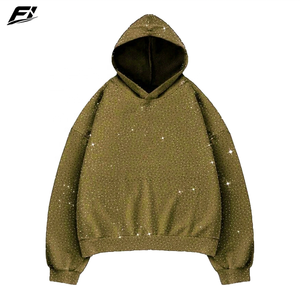 Vente Flash : Sweat à Capuche Zippé Oversize 500 GSM en Coton Lourd 100% avec Effet Délavé et Strass, Style Streetwear Tendance, OEM, Unisexe - Product Image 3