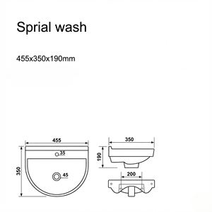 SPRIAL Modern Oval Wall Hung Wash <b>Basin</b> for Washroom - Product Image 2