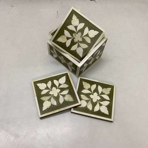 Juego de Posavasos Cuadrados Clásicos Tradicionales Indios con Incrustaciones de Hueso, Ecológicos, Grosor Personalizado, Regalo Único para Amantes del Café - Product Image 1
