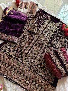 Semi-Stitched Fancy Indian <b>Clothes</b> Salwar Kameez Embroidered Coding <b>Work</b> Jacquard Bottoms Full-Size Velvet Dupatta Formal Wear - Product Image 5