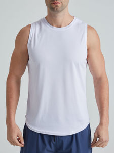 Camiseta sin mangas para hombre, cuello redondo, informal, personalizada al por mayor, de secado rápido, anti-bolitas, de algodón y elastano, transpirable, tejida, lisa, OEM, frontal - Product Image 3