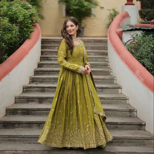 Bollywood Celebrity Designer Kurti Sharara Collection Chinon <b>Silk</b> <b>Fabric</b> With Sequence Embroidery Work For Women Wear - Product Image 1