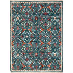 Alfombra de Lana Azul Anudada a Mano Far East Spr-1506, Alfombra Grande con Patrón Floral para Sala de Estar, para Adolescentes y Decoración de Pasillos - Product Image 1