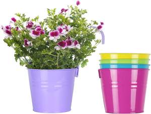 กระถางดอกไม้โลหะแบบแขวนพร้อมตะขอถอดได้และรูระบายน้ำสำหรับใช้ในบ้านและสวน - Product Image 2