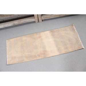 พรมคิลิมวินเทจขนาดเล็ก 1.1x3 ฟุต (34x90 ซม.) พรมลายพรางสีเบจแบบตุรกี - Product Image 4