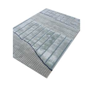 Alfombra Blanca con Diseño Azul, Hecha a Mano con Lana y Viscosa, Modelo Tra-15038, Rectangular, con Patrón Abstracto a Rayas, para Sala de Estar o Pasillo - Product Image 2
