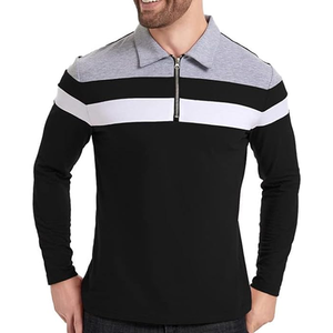 Polo à manches longues avec bloc de couleur personnalisé pour hommes OEM Slim Fit Zipper Collar Tee - Product Image 3