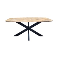 Table à manger ovale pliable en bois massif à chevrons, faite à la main |   Base en acier industriel |   Design industriel moderne |   Akku Arts |
