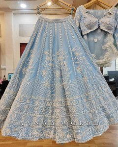 DESIGNER BRIDAL WEAR <strong>HEAVY</strong> SOFT ORGANZA CHINE SEQUINS WORK LEHENGAS WITH <strong>DUPATTA</strong> - Product Image 1