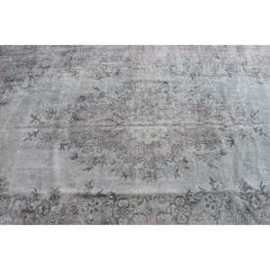 พรมวินเทจตุรกีขนาดใหญ่ 6x9.6 ฟุต พรมขนสัตว์สีเทา - Product Image 4