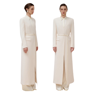 Manteau long quantité minimale de commande bas pour femmes manteau de longueur Larissa à double boutonnage ensembles de tissus tissés en élasthanne rayonne pour femmes usine blanche - Product Image 1