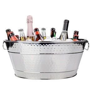 Oval Stainless Steel Beverage Ice <b>Bucket</b> & <b>Drink</b> Cooler with Handles for Parties 5L Capacity Floral Pattern - Product Image 2