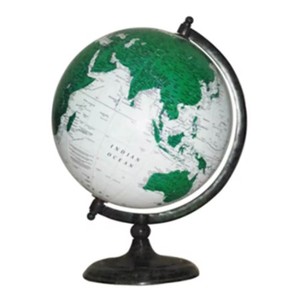 Support de bureau Globe carte du monde en métal argenté de 42cm Design moderne avec motif rond en laiton poli et aluminium pour une utilisation décorative - Product Image 2