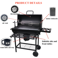 Grill Barbecue à Charbon en Baril sur Chariot de Style Américain avec Rôtissoire à Moteur Électrique pour Poulet Rôti